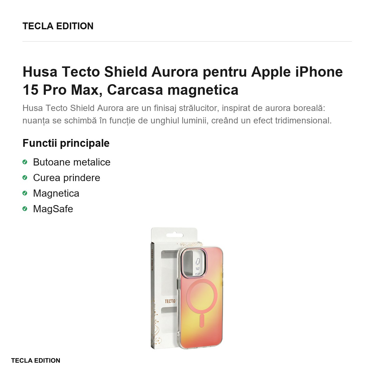 Husa Tecto Shield Aurora pentru Apple iPhone 15 Pro Max, Carcasa magnetica, Roz [2]