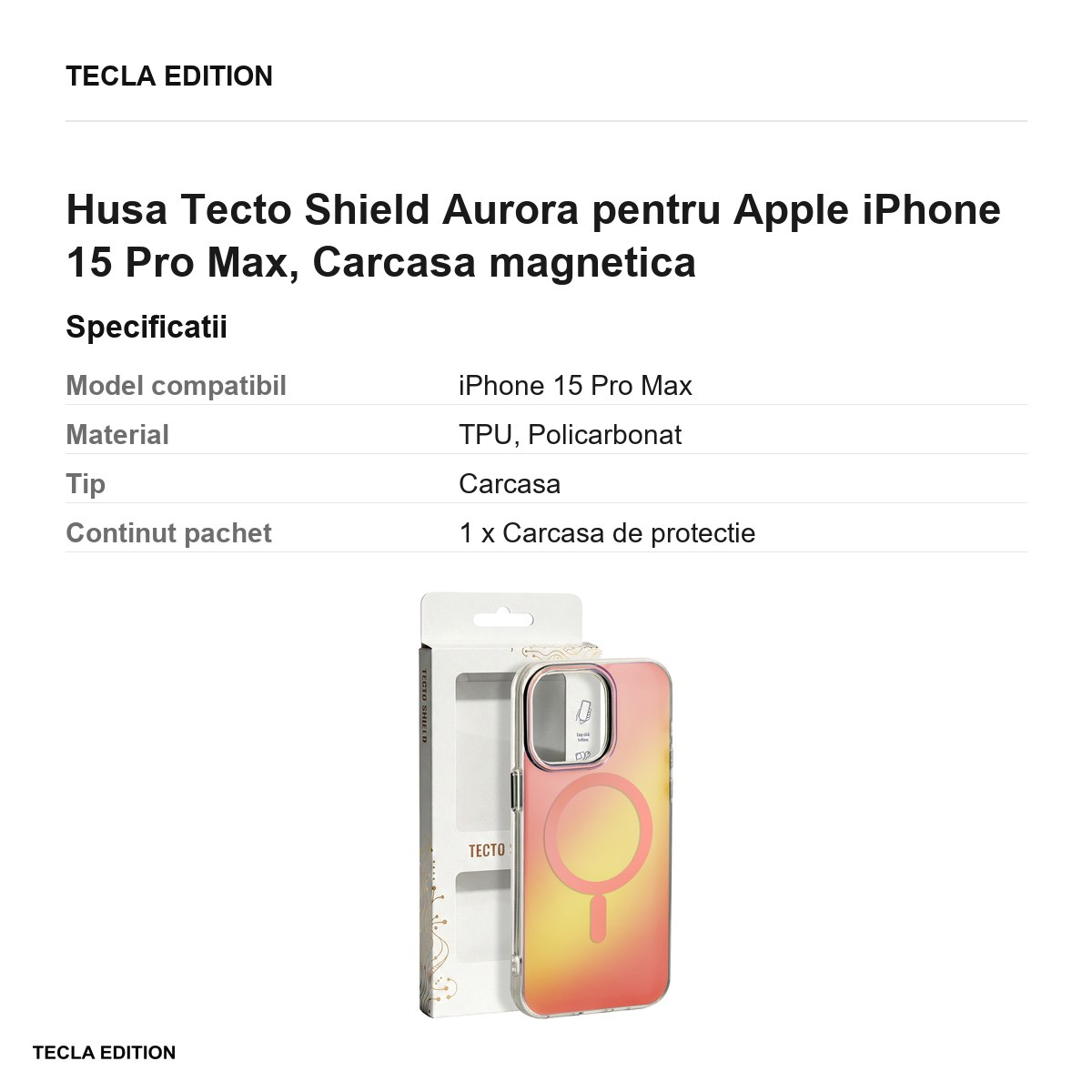Husa Tecto Shield Aurora pentru Apple iPhone 15 Pro Max, Carcasa magnetica, Roz [3]