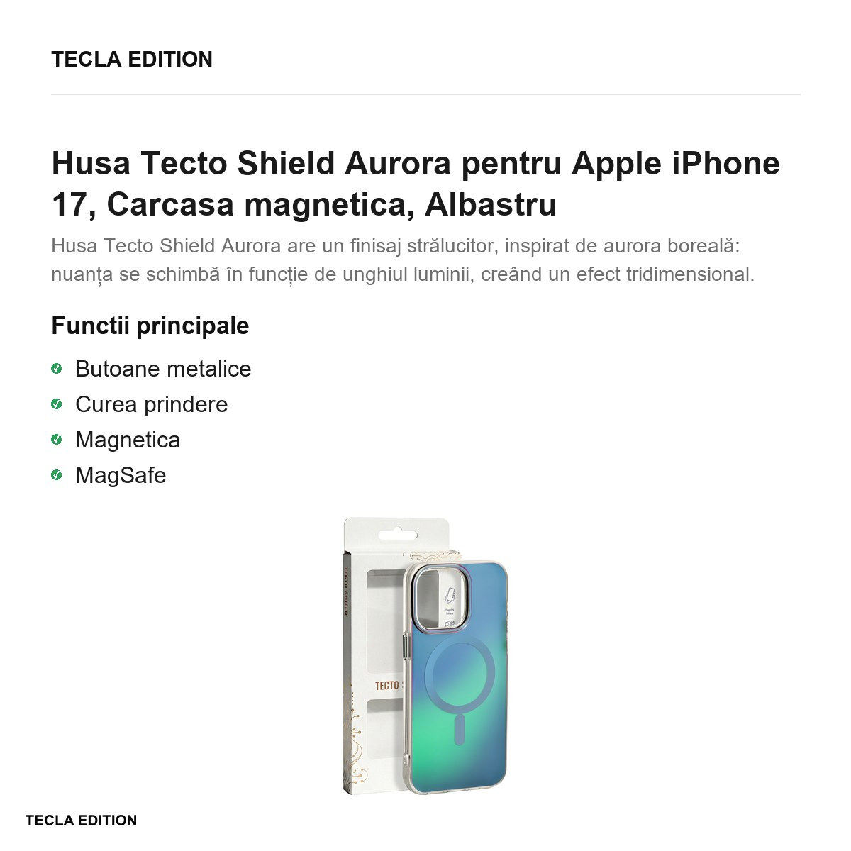 Husa Tecto Shield Aurora pentru Apple iPhone 17, Carcasa magnetica, Albastru [2]