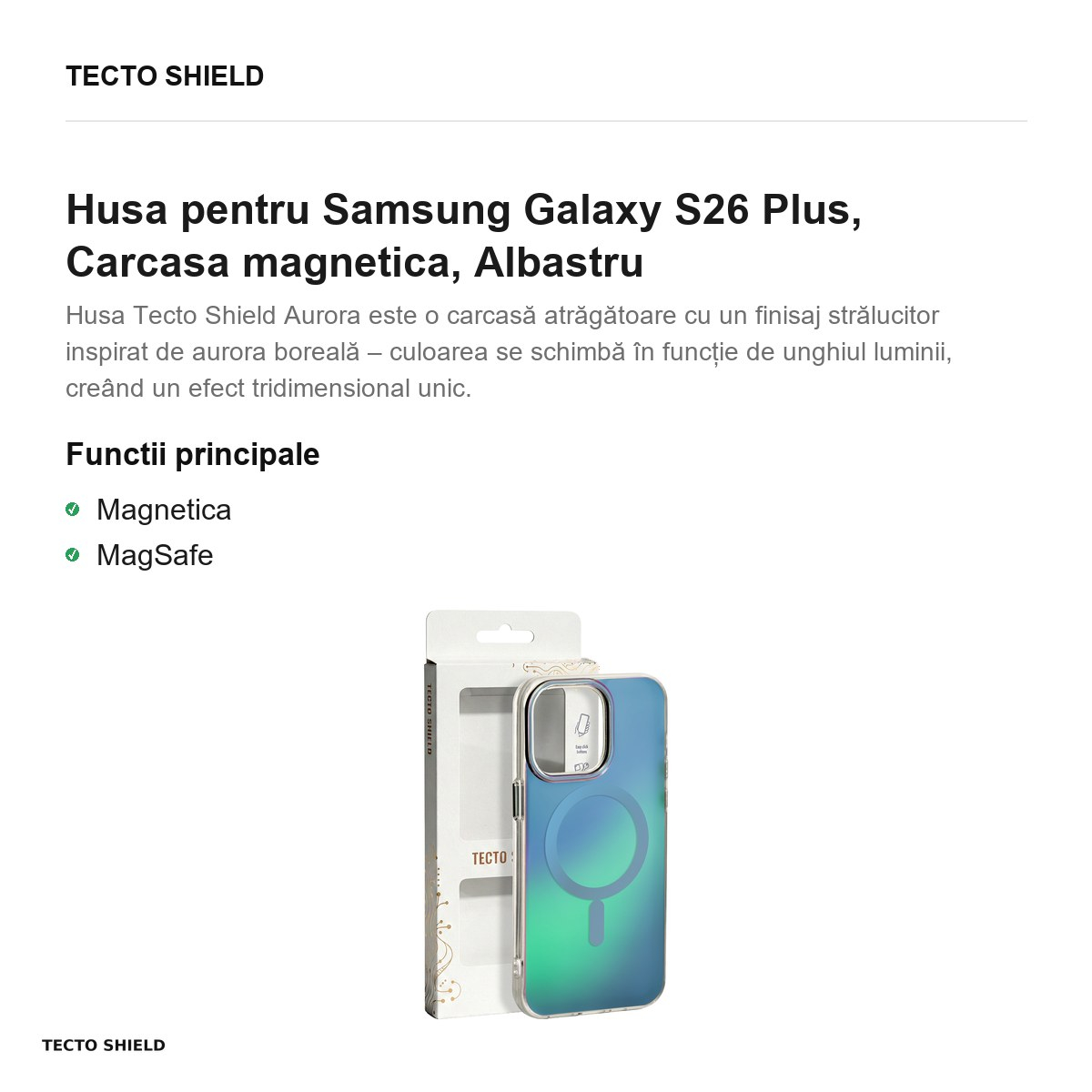 Husa Tecto Shield Aurora pentru Samsung Galaxy S26 Plus, Carcasa magnetica, Albastru [2]