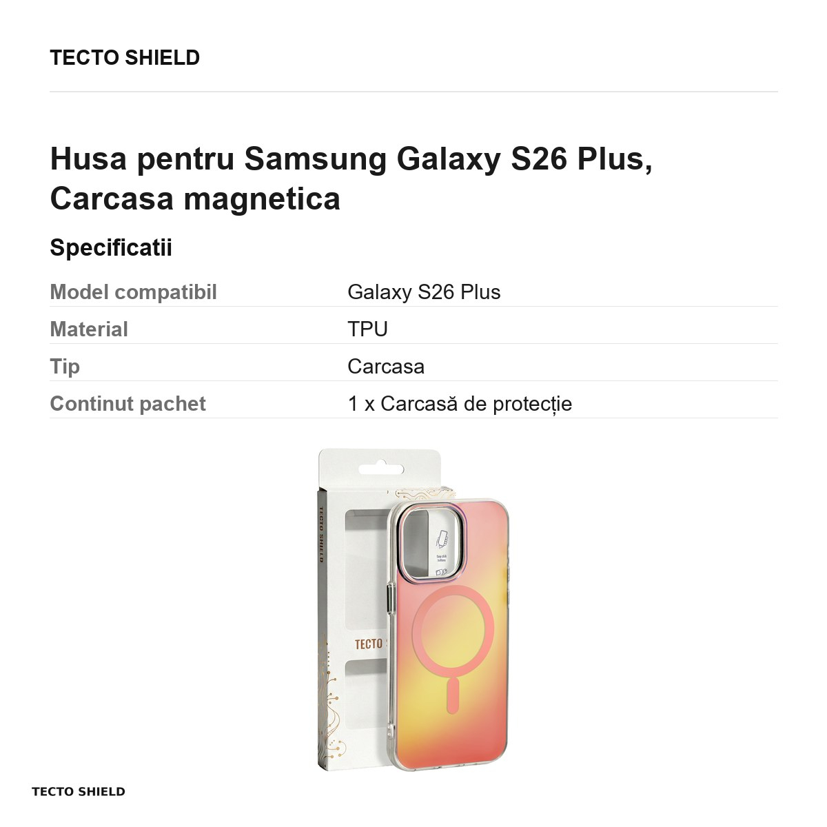 Husa Tecto Shield Aurora pentru Samsung Galaxy S26 Plus, Carcasa magnetica, Roz [3]