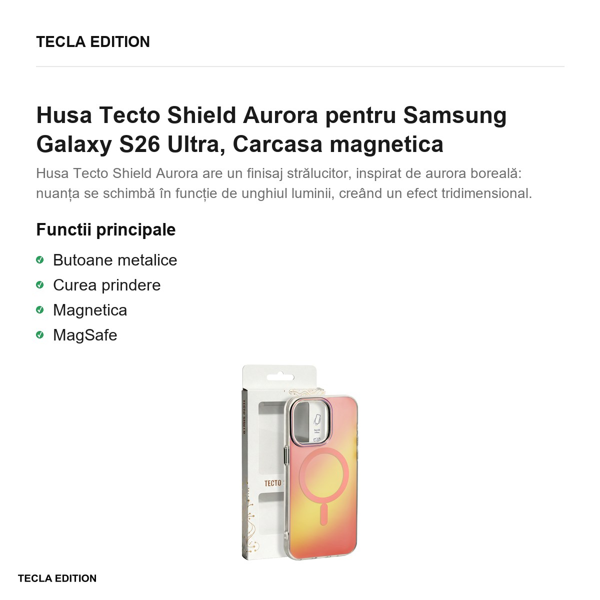 Husa Tecto Shield Aurora pentru Samsung Galaxy S26 Ultra, Carcasa magnetica, Roz [2]