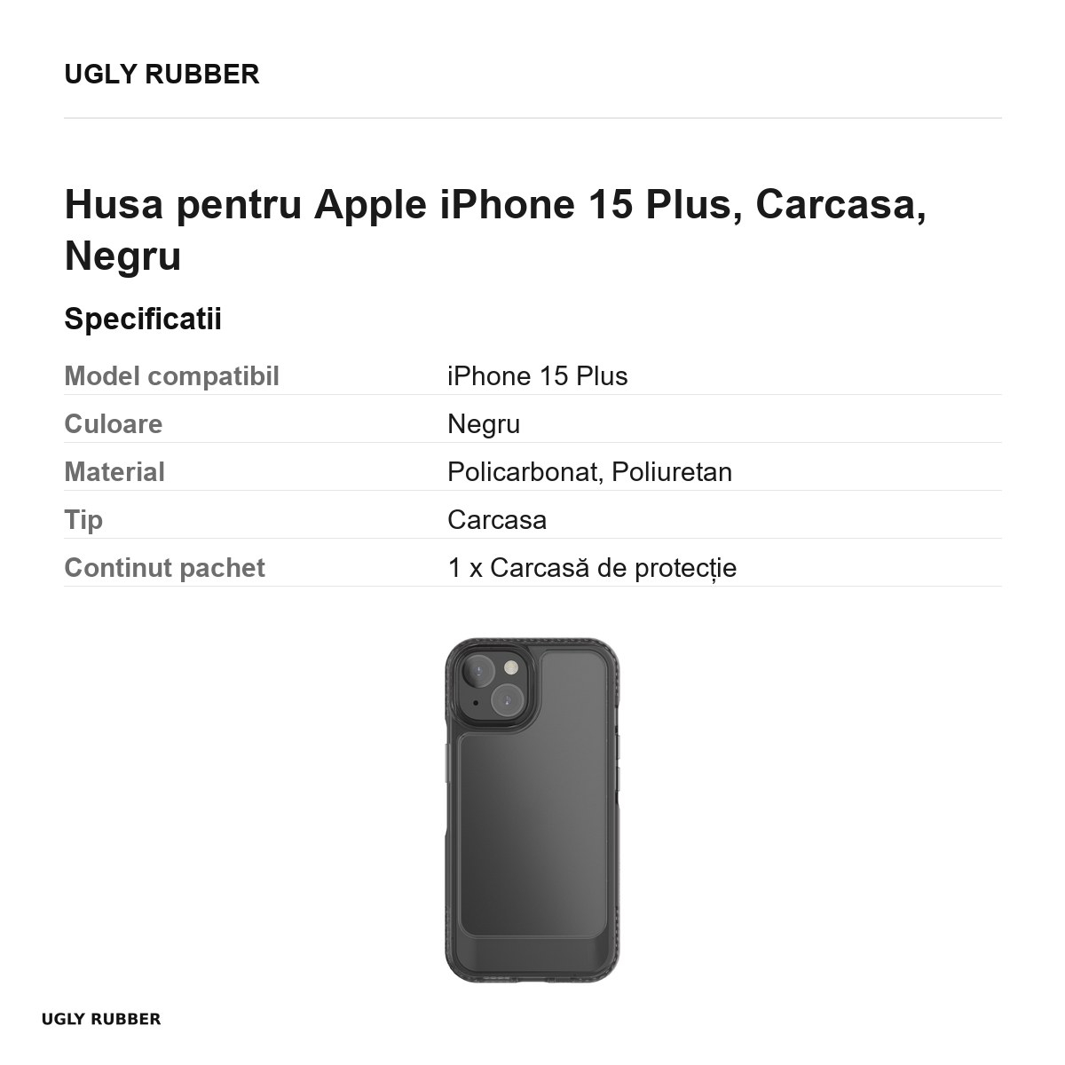 Husa Ugly Rubber Umodel pentru Apple iPhone 15 Plus, Carcasa, Negru [3]