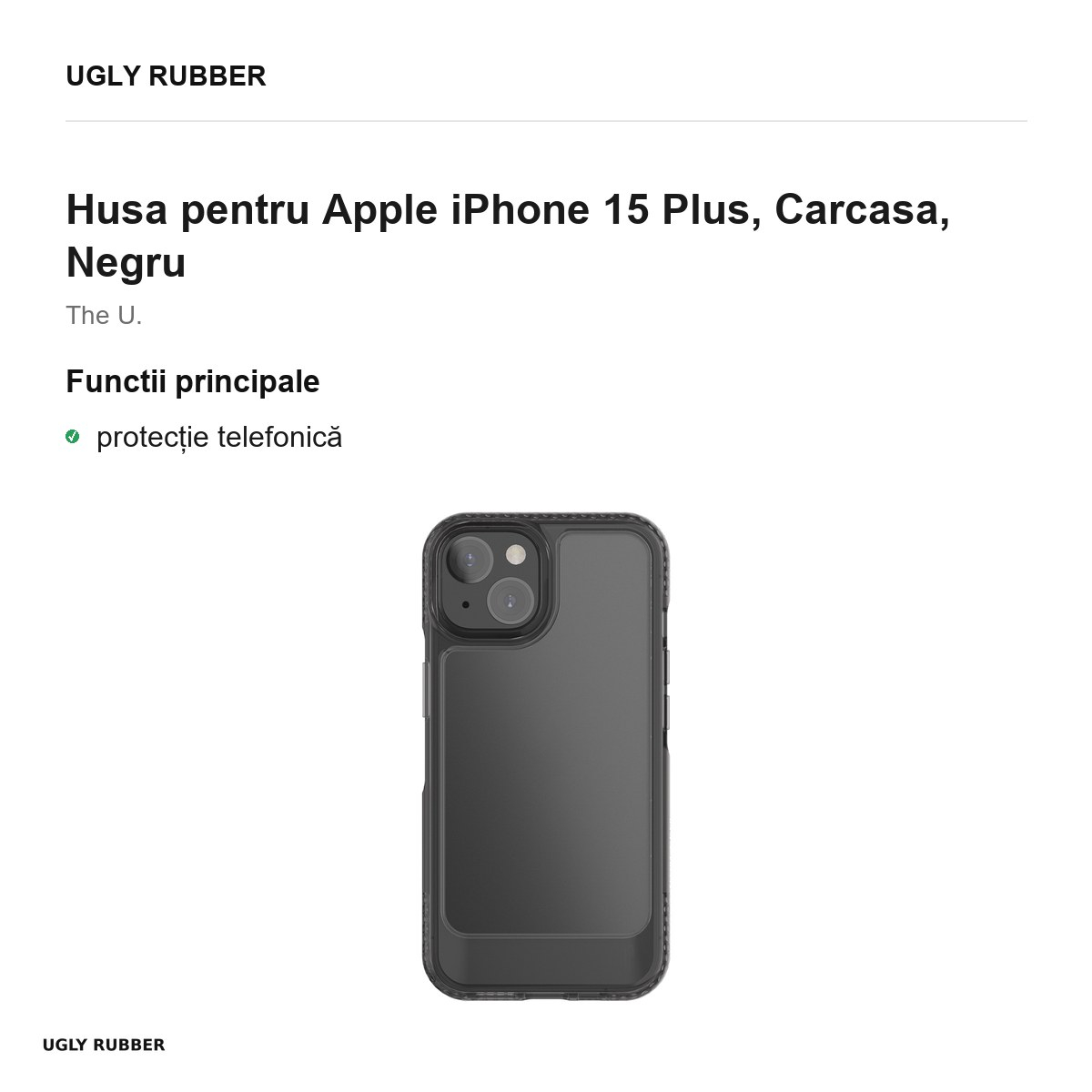 Husa Ugly Rubber Umodel pentru Apple iPhone 15 Plus, Carcasa, Negru [2]