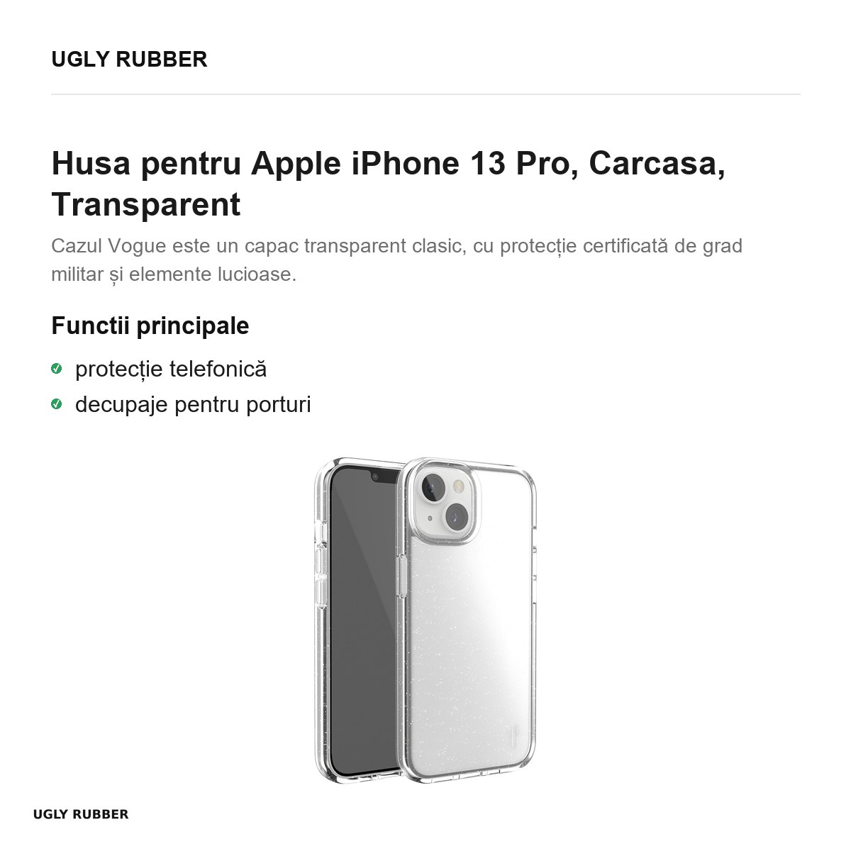 Husa Ugly Rubber Vogue pentru Apple iPhone 13 Pro, Carcasa, Transparent [2]