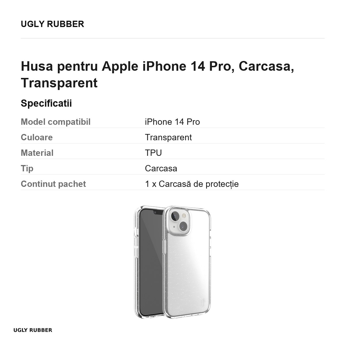 Husa Ugly Rubber Vogue pentru Apple iPhone 14 Pro, Carcasa, Transparent [3]