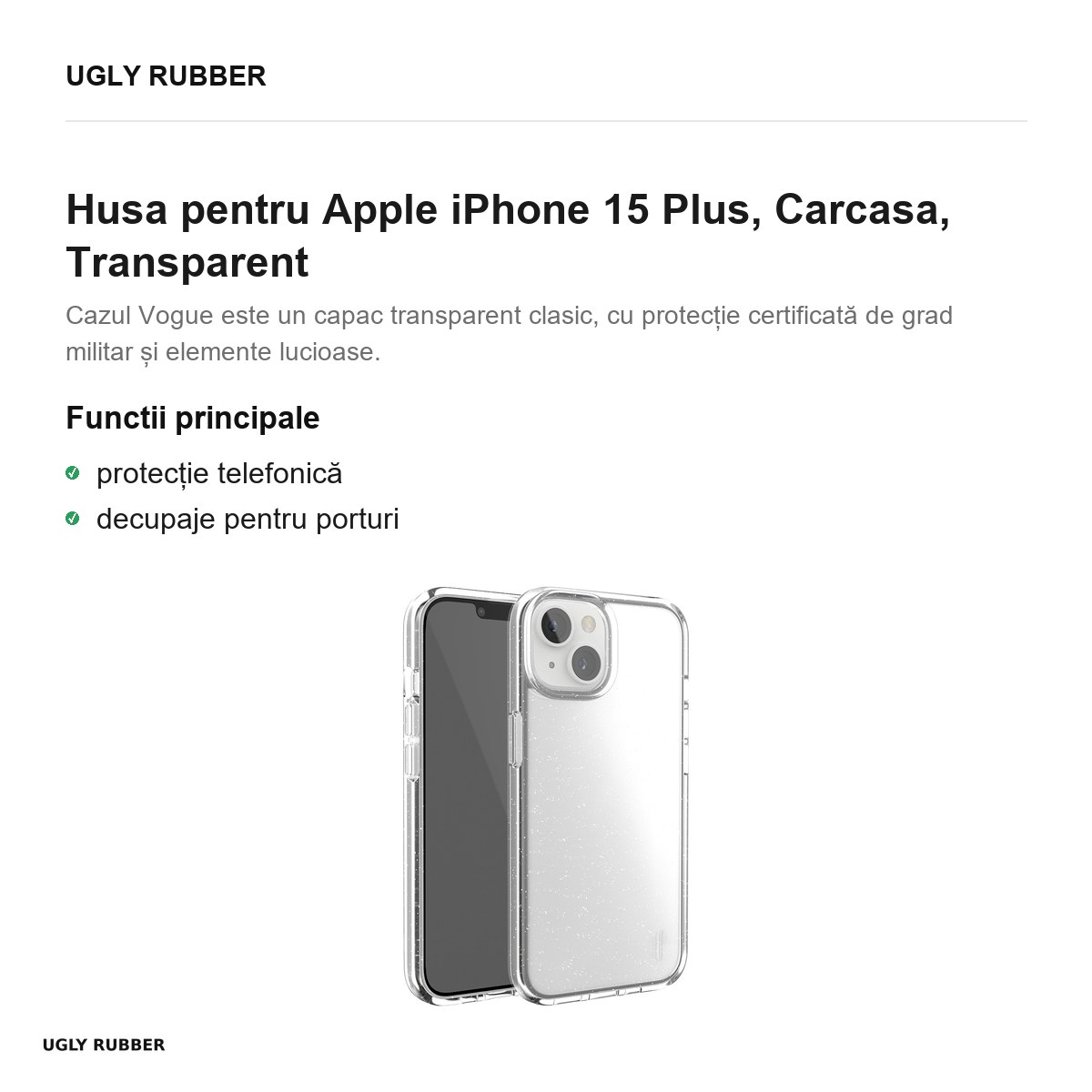 Husa Ugly Rubber Vogue pentru Apple iPhone 15 Plus, Carcasa, Transparent [2]