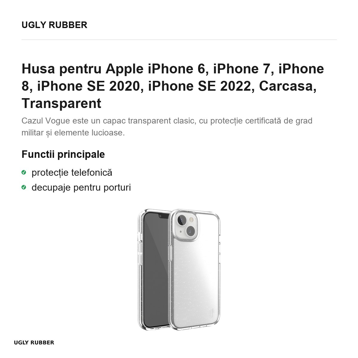 Husa Ugly Rubber Vogue pentru Apple iPhone 6, iPhone 7, iPhone 8, iPhone SE 2020, iPhone SE 2022, Carcasa, Transparent [2]