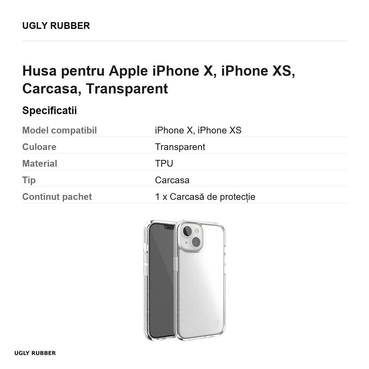 Husa Ugly Rubber Vogue pentru Apple iPhone X, iPhone XS, Carcasa, Transparent [3]