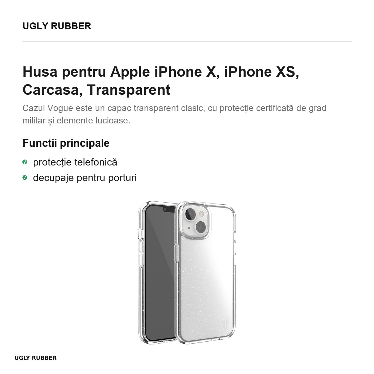 Husa Ugly Rubber Vogue pentru Apple iPhone X, iPhone XS, Carcasa, Transparent [2]