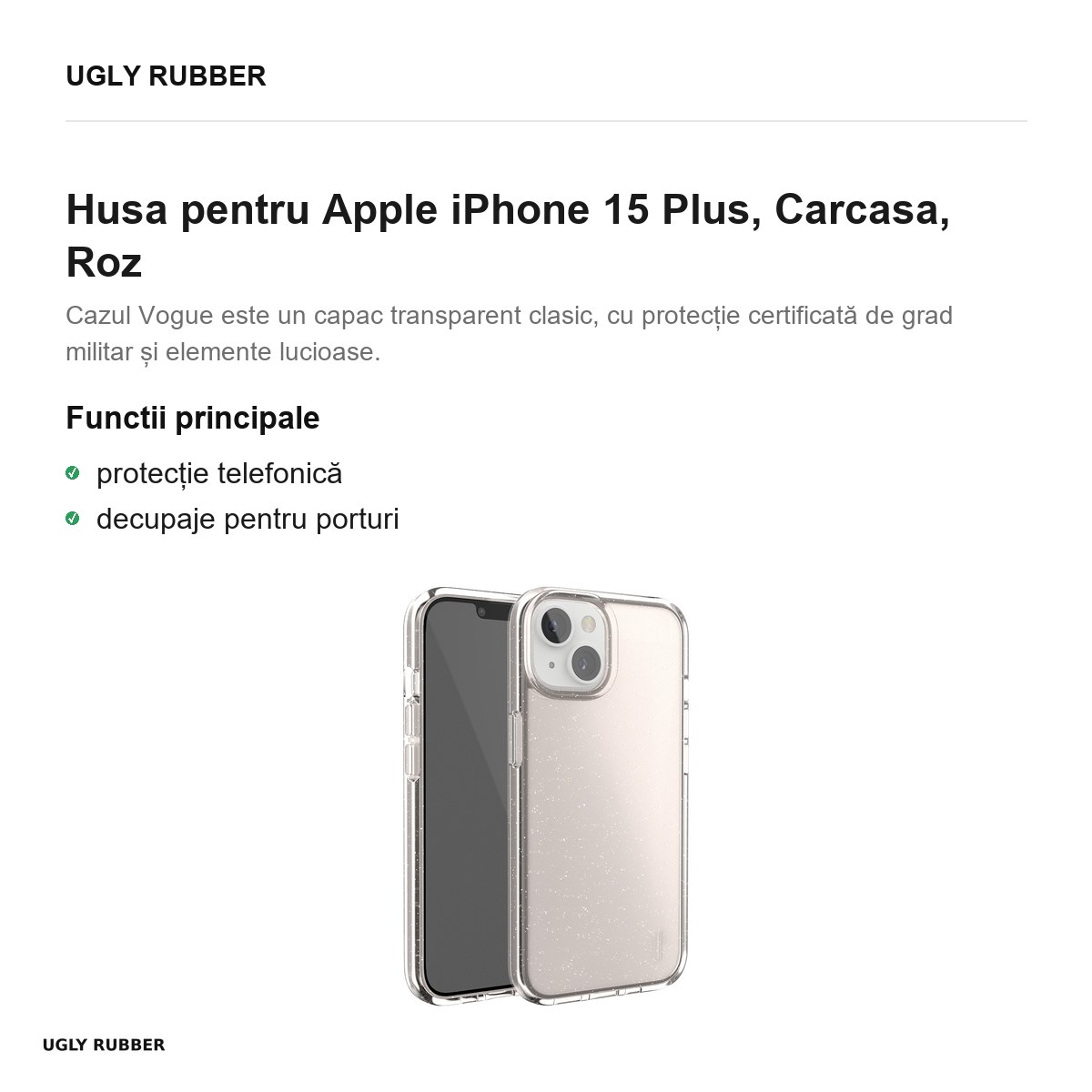 Husa Ugly Rubber Vogue rose pentru Apple iPhone 15 Plus, Carcasa, Roz [2]