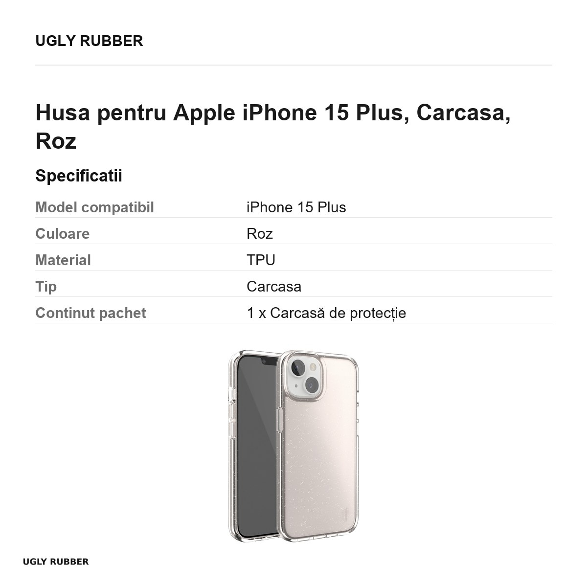 Husa Ugly Rubber Vogue rose pentru Apple iPhone 15 Plus, Carcasa, Roz [3]