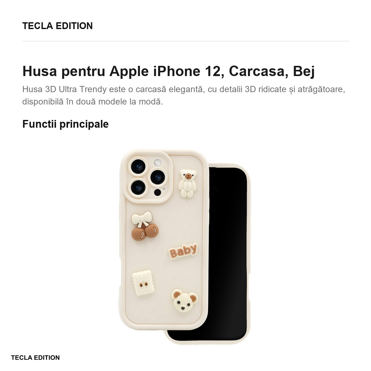Husa Ultra Trendy 3D bear pentru Apple iPhone 12, Carcasa, Bej [4]