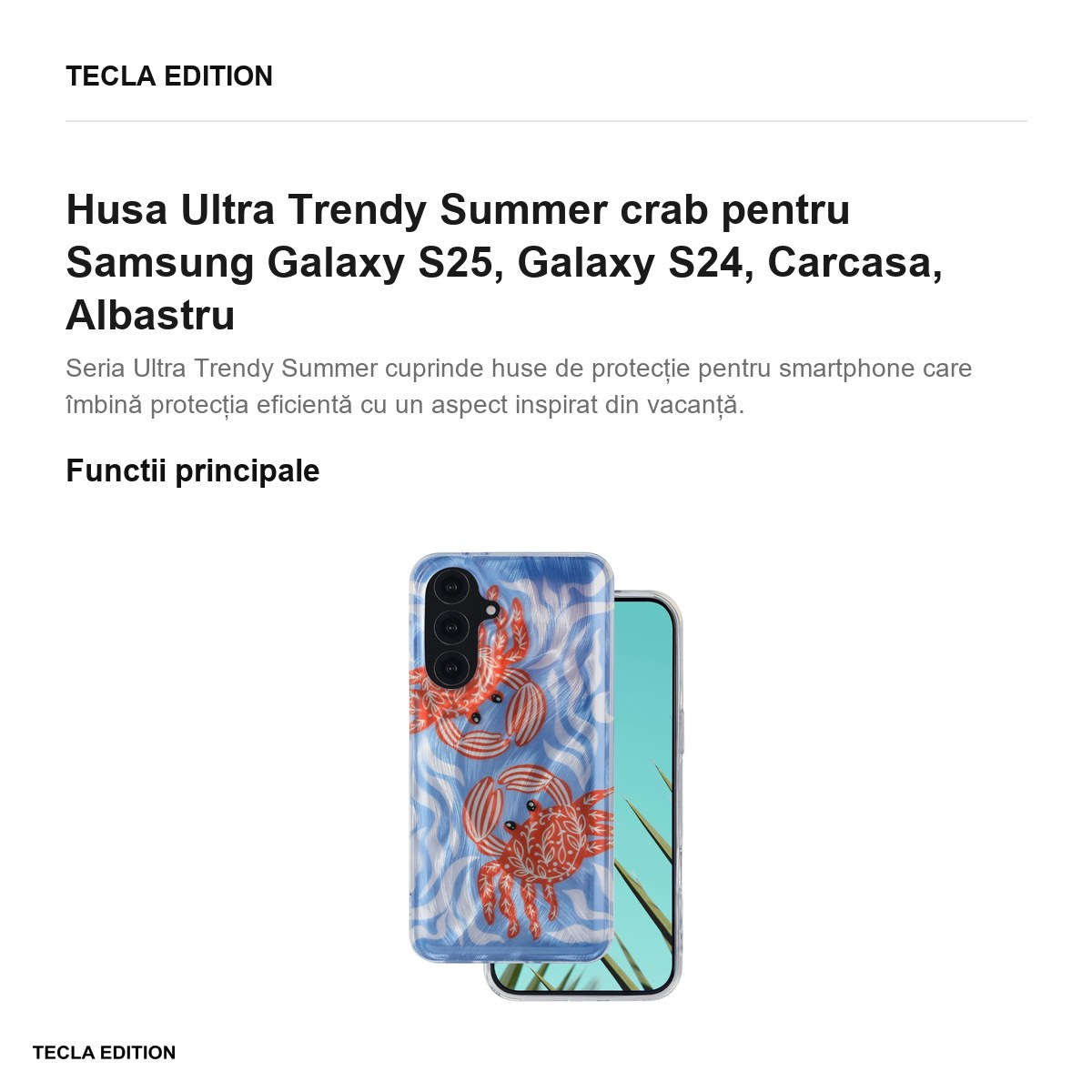 Husa Ultra Trendy Summer crab pentru Samsung Galaxy S25, Galaxy S24, Carcasa, Albastru [2]