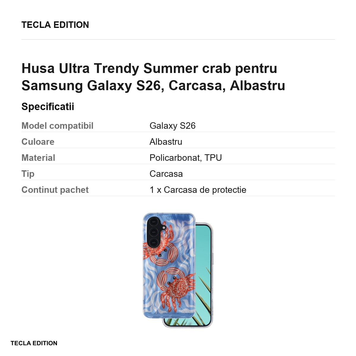 Husa Ultra Trendy Summer crab pentru Samsung Galaxy S26, Carcasa, Albastru [3]