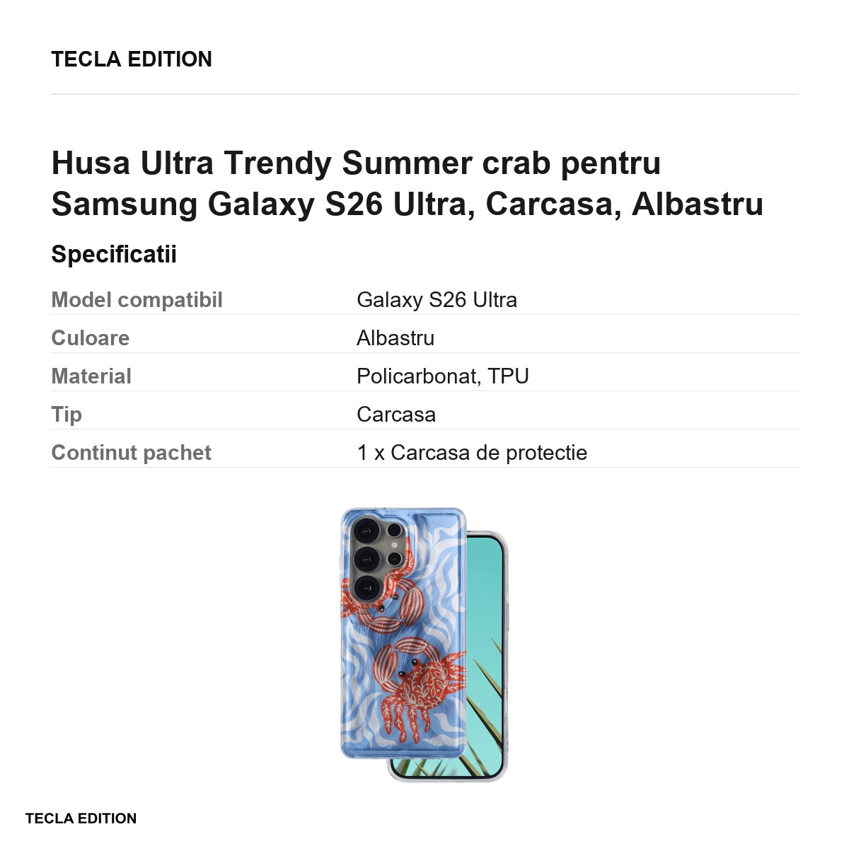 Husa Ultra Trendy Summer crab pentru Samsung Galaxy S26 Ultra, Carcasa, Albastru [3]