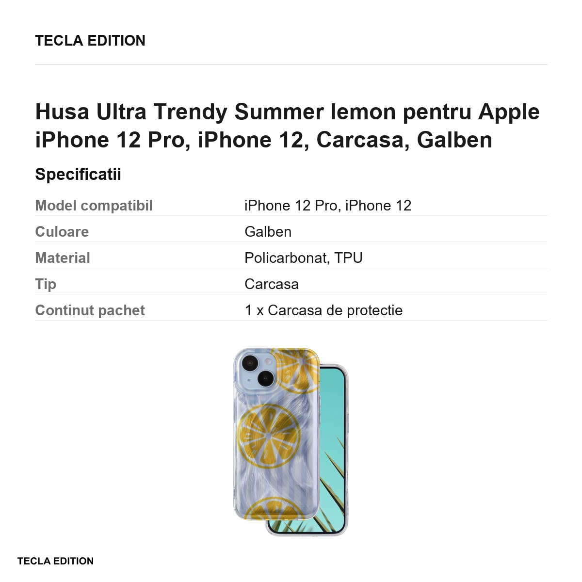 Husa Ultra Trendy Summer lemon pentru Apple iPhone 12 Pro, iPhone 12, Carcasa, Galben [3]