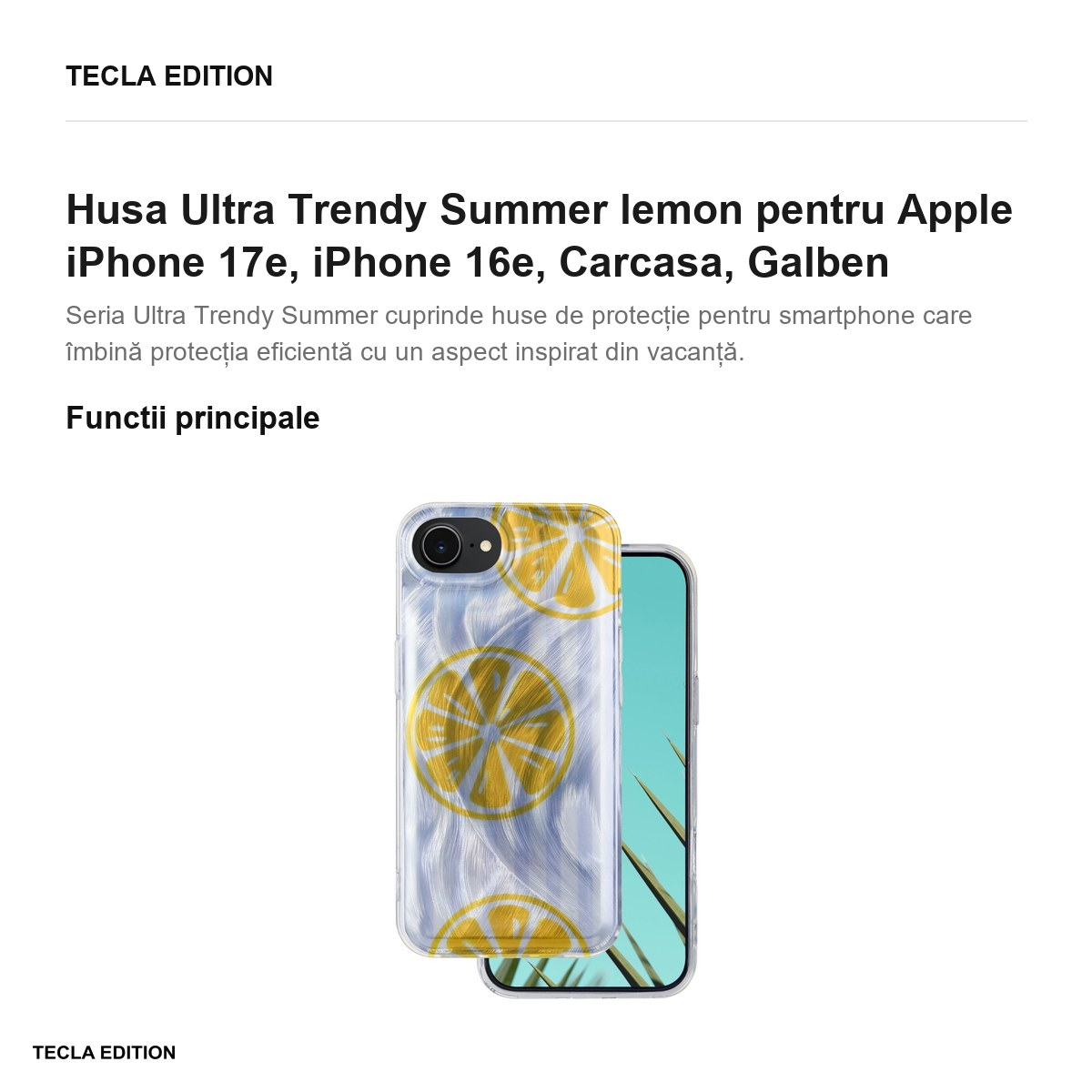 Husa Ultra Trendy Summer lemon pentru Apple iPhone 17e, iPhone 16e, Carcasa, Galben [2]