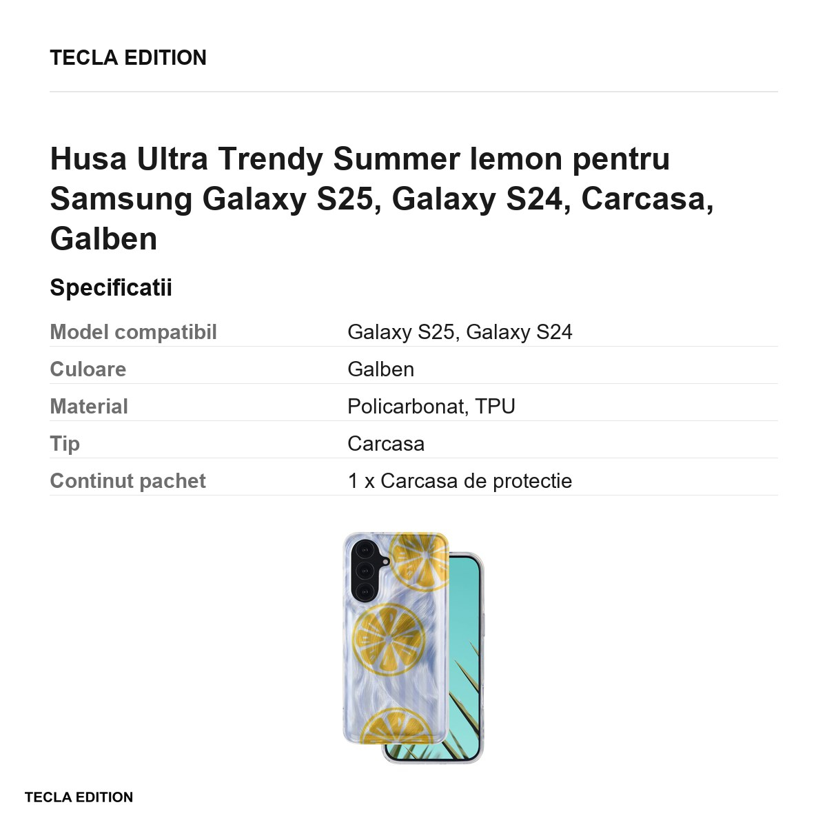 Husa Ultra Trendy Summer lemon pentru Samsung Galaxy S25, Galaxy S24, Carcasa, Galben [3]