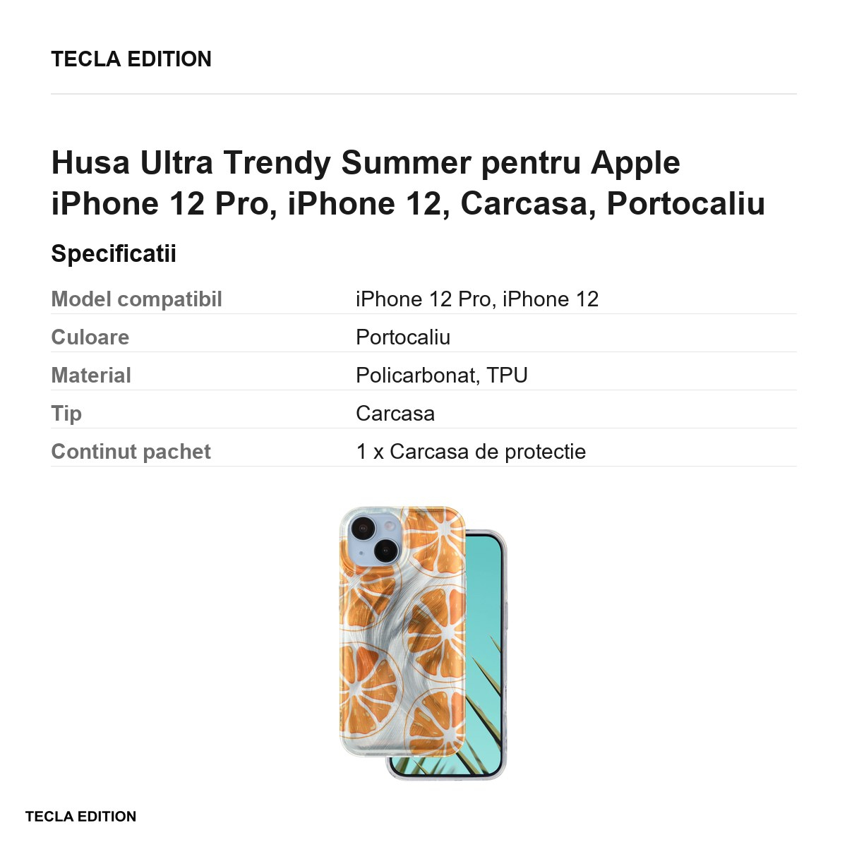 Husa Ultra Trendy Summer pentru Apple iPhone 12 Pro, iPhone 12, Carcasa, Portocaliu [3]