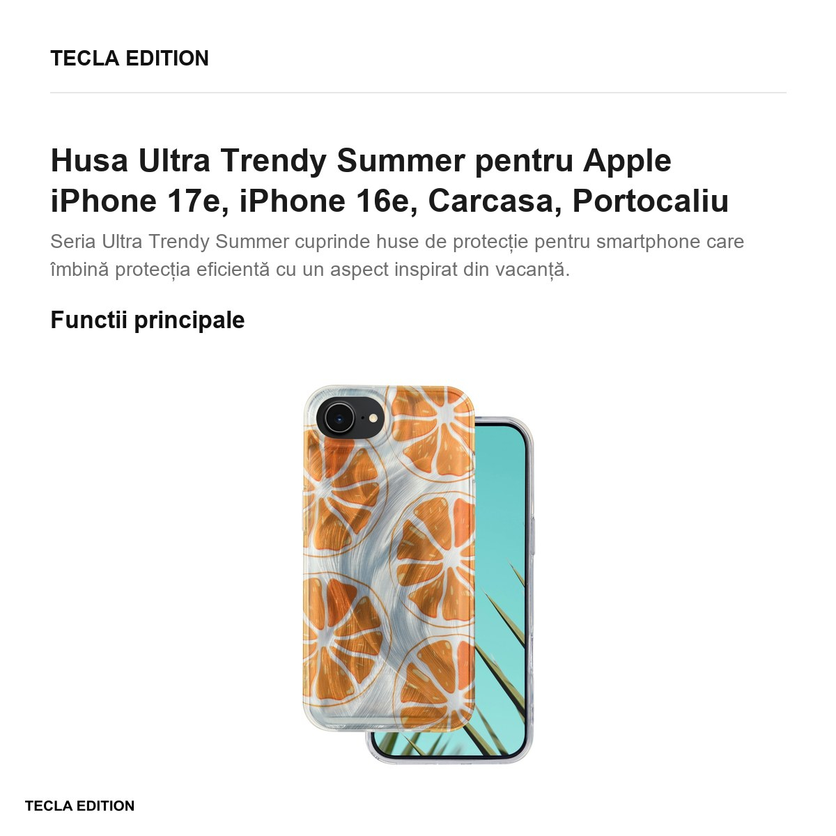 Husa Ultra Trendy Summer pentru Apple iPhone 17e, iPhone 16e, Carcasa, Portocaliu [2]