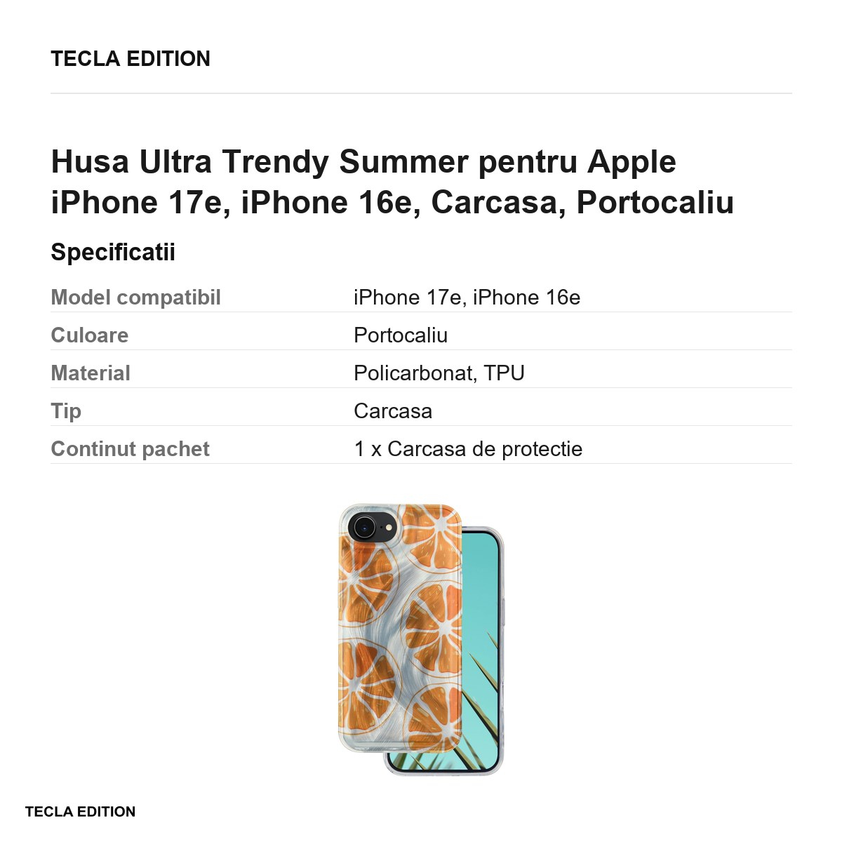 Husa Ultra Trendy Summer pentru Apple iPhone 17e, iPhone 16e, Carcasa, Portocaliu [3]