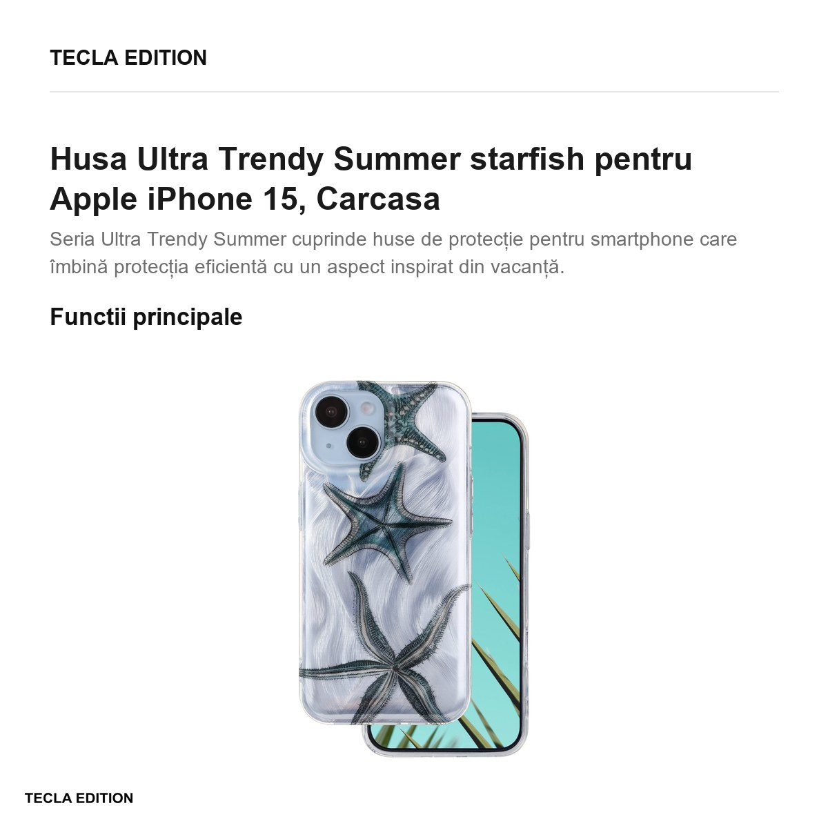 Husa Ultra Trendy Summer starfish pentru Apple iPhone 15, Carcasa, Imprimeu [2]