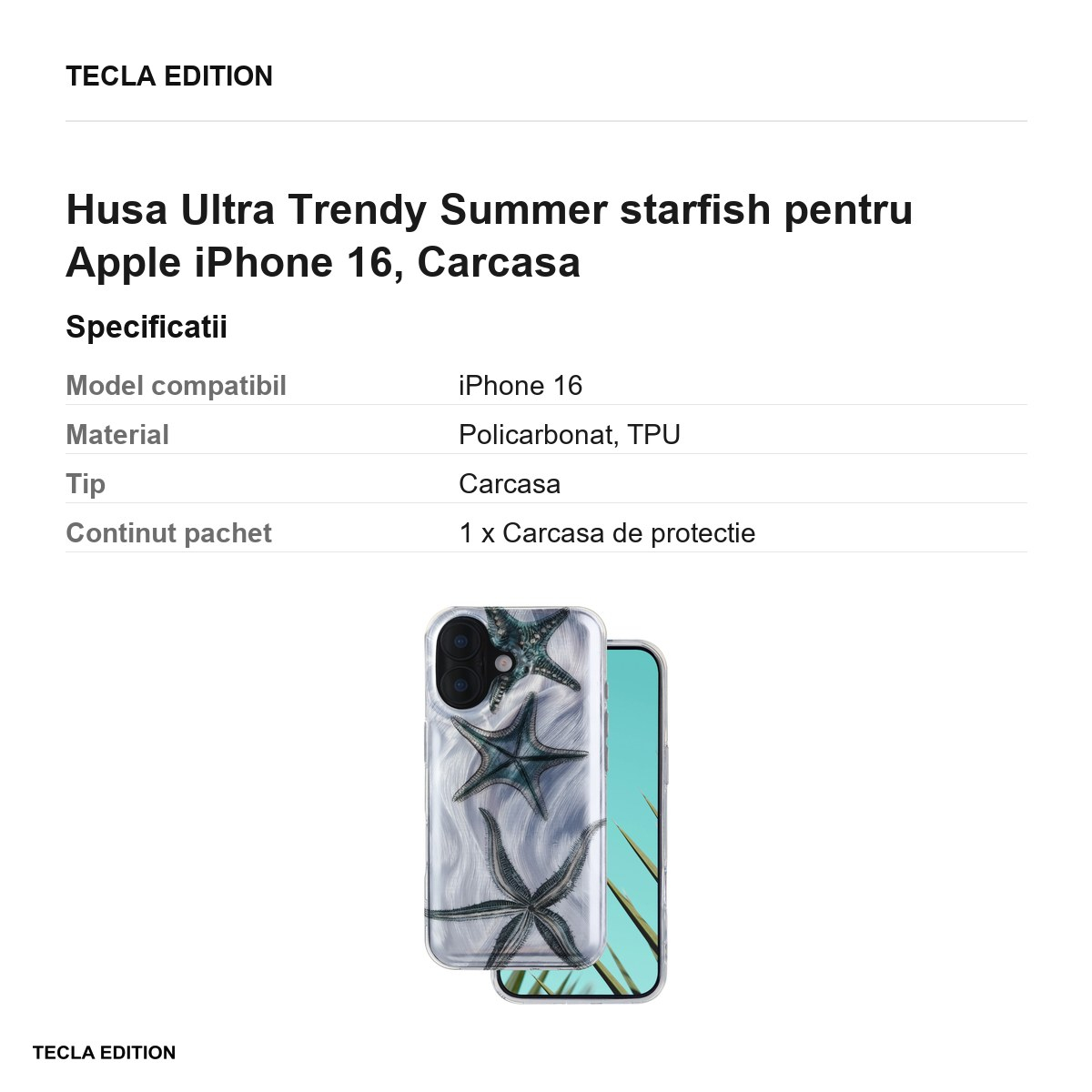 Husa Ultra Trendy Summer starfish pentru Apple iPhone 16, Carcasa, Imprimeu [3]