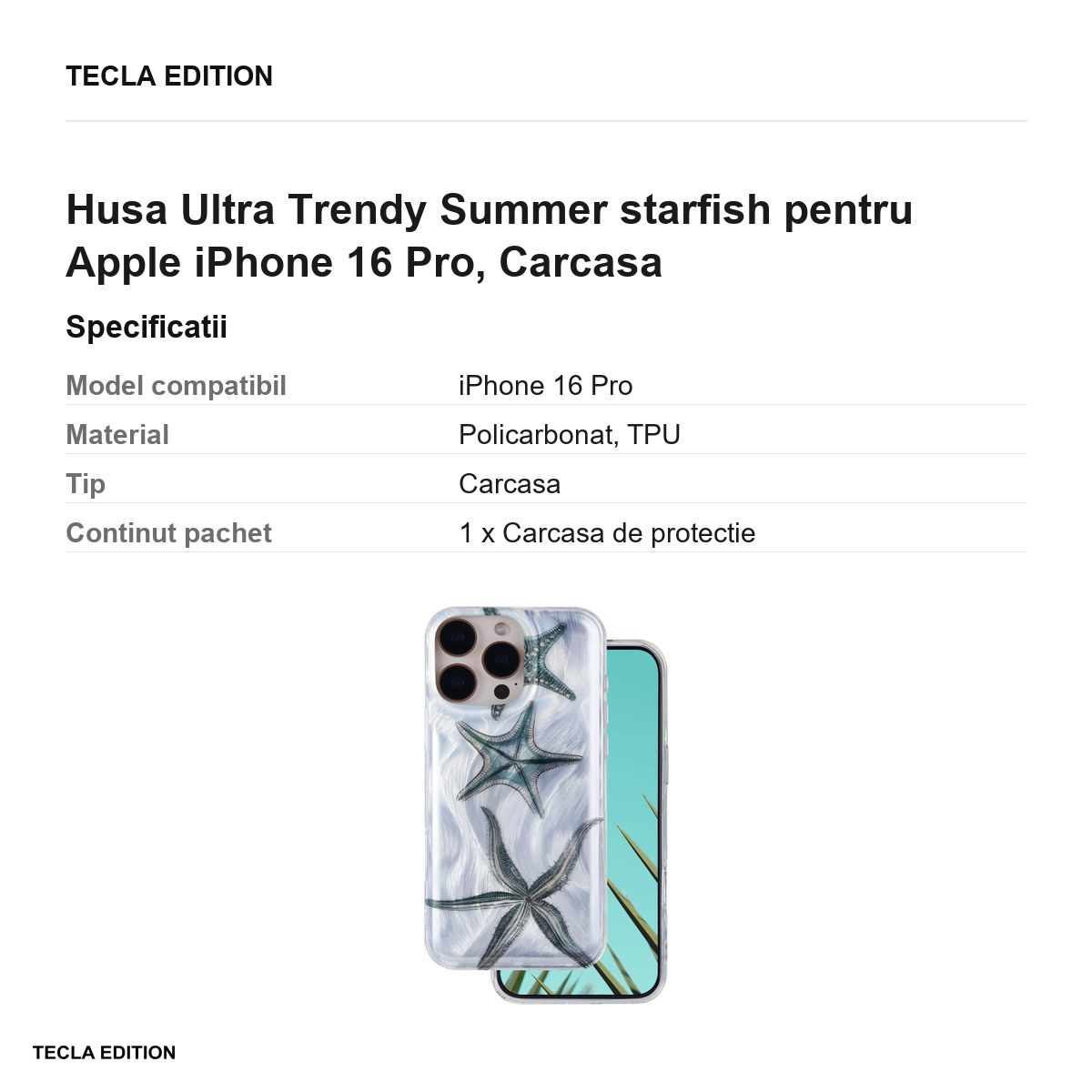 Husa Ultra Trendy Summer starfish pentru Apple iPhone 16 Pro, Carcasa, Imprimeu [3]