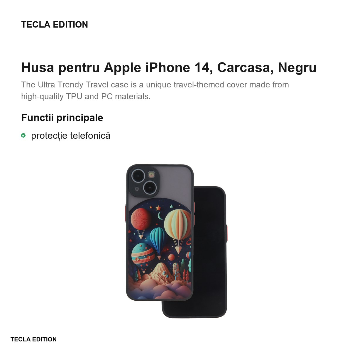 Husa Ultra Trendy Travel pentru Apple iPhone 14, Carcasa, Negru [2]