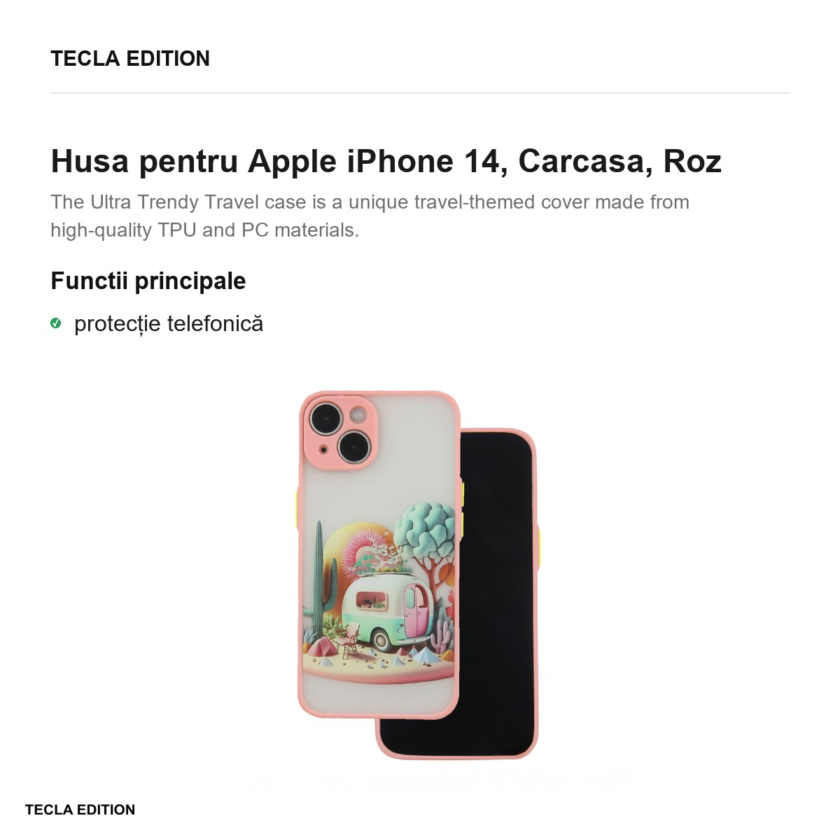 Husa Ultra Trendy Travel pentru Apple iPhone 14, Carcasa, Roz [2]