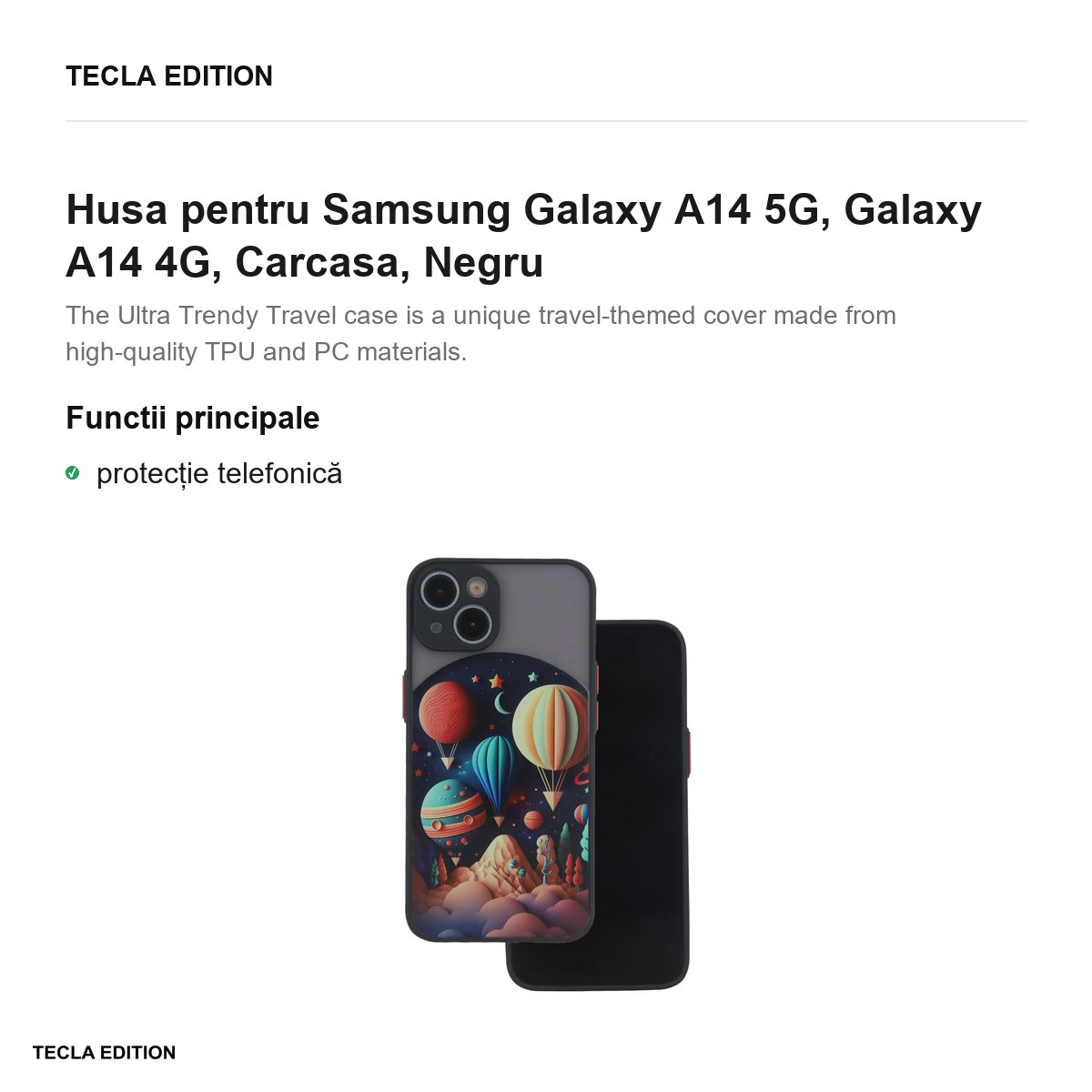 Husa Ultra Trendy Travel pentru Samsung Galaxy A14 5G, Galaxy A14 4G, Carcasa, Negru [2]