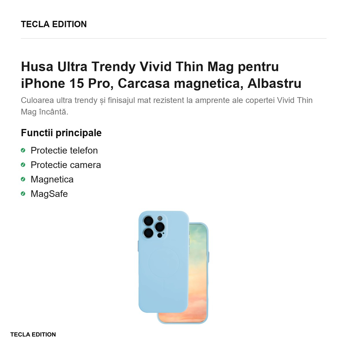 Husa Ultra Trendy Vivid Thin Mag pentru iPhone 15 Pro, Carcasa magnetica, Albastru [2]