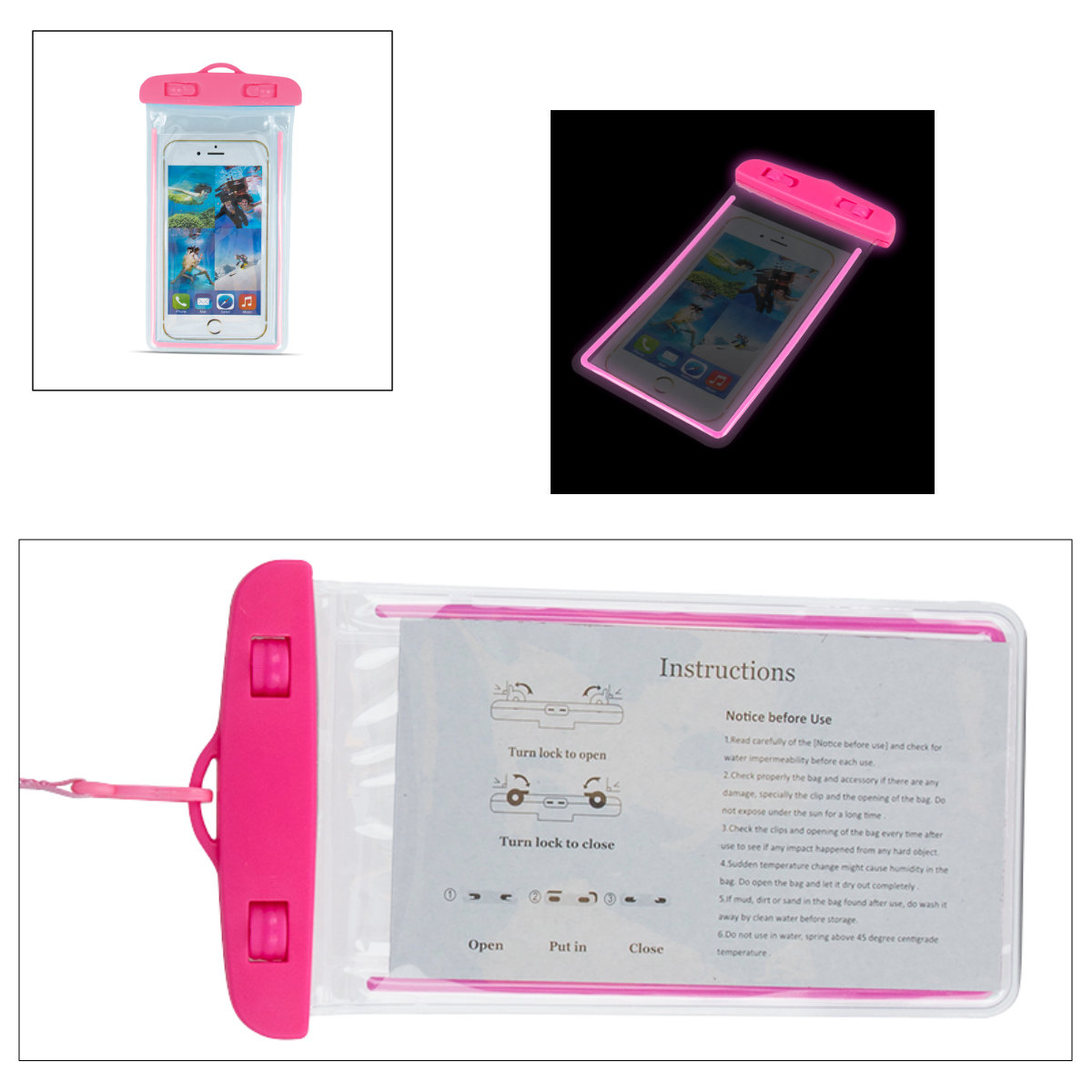 Husa universala impermeabila cu snur de prindere, Waterproof Glow 35277, pentru telefoane 4.8-5.8 inch, roz [5]