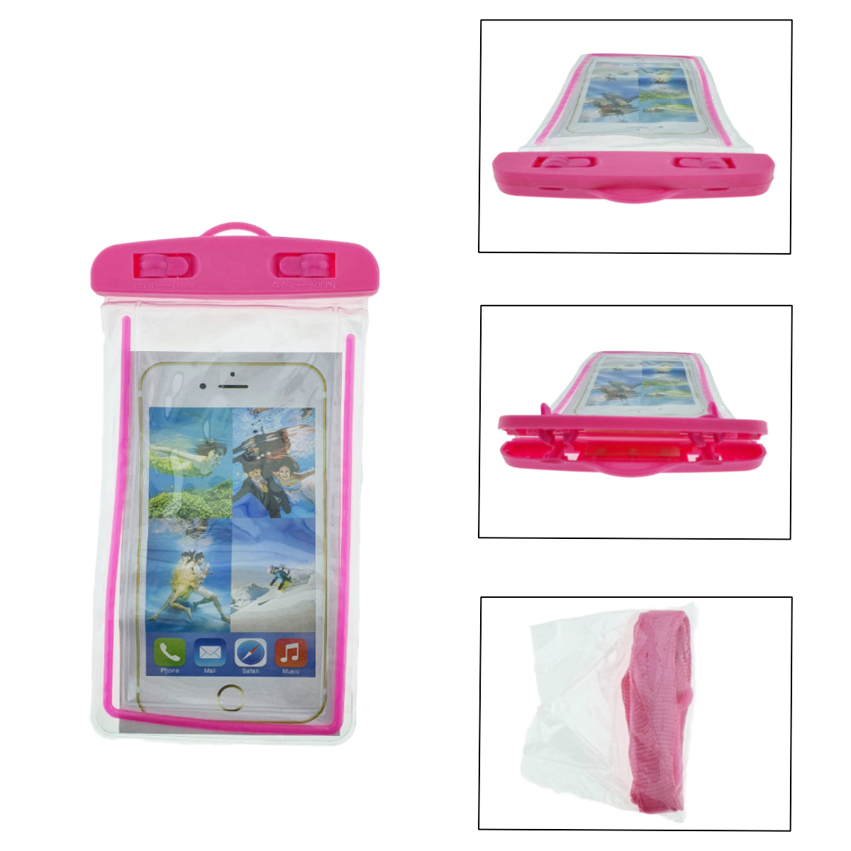 Husa universala impermeabila cu snur de prindere, Waterproof Glow 35277, pentru telefoane 4.8-5.8 inch, roz [3]