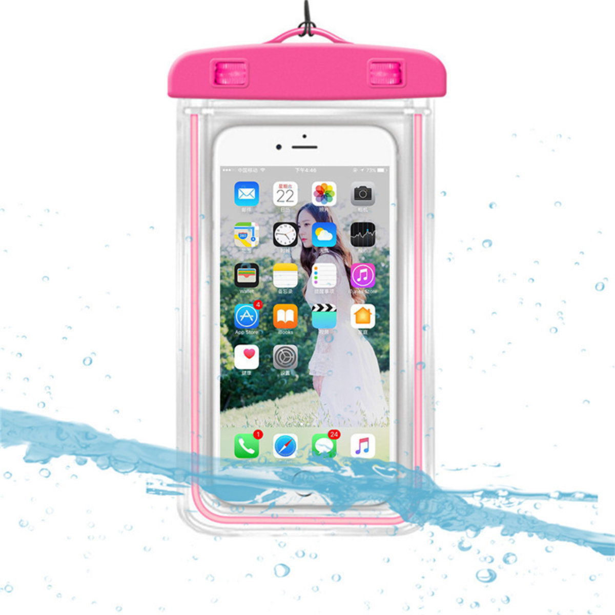 Husa universala impermeabila cu snur de prindere, Waterproof Glow 35277, pentru telefoane 4.8-5.8 inch, roz [4]