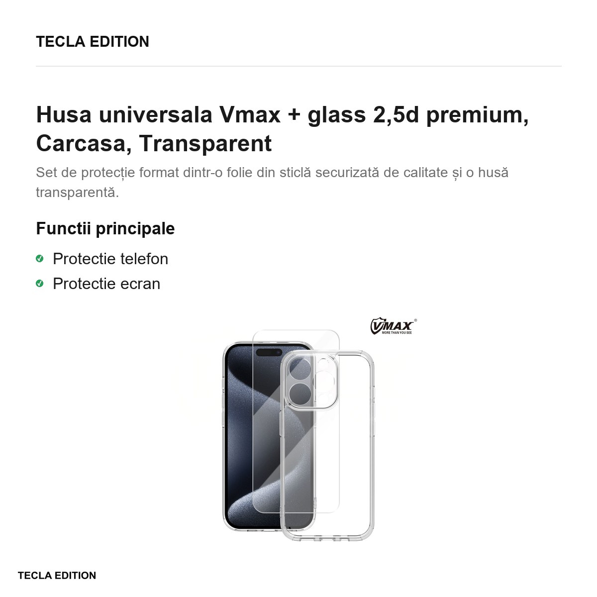 Husa Vmax + glass 2,5d premium pentru Samsung Galaxy A24 4G, Carcasa, Transparent [2]