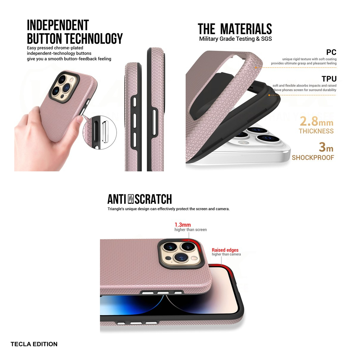 Husa Vmax Triangle pentru Apple iPhone 14 Pro, Carcasa, Rose Gold Metallic [5]