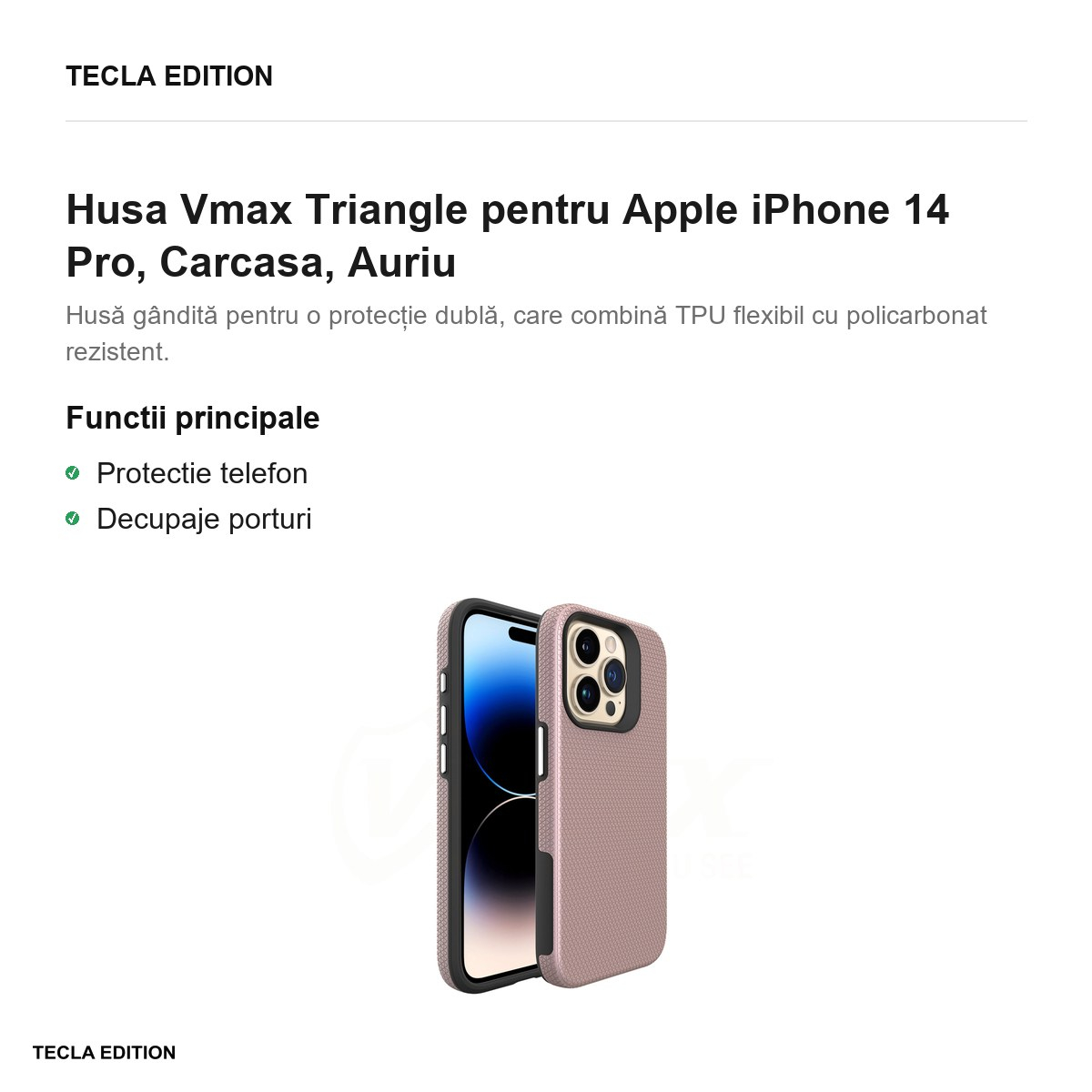 Husa Vmax Triangle pentru Apple iPhone 14 Pro, Carcasa, Rose Gold Metallic [2]