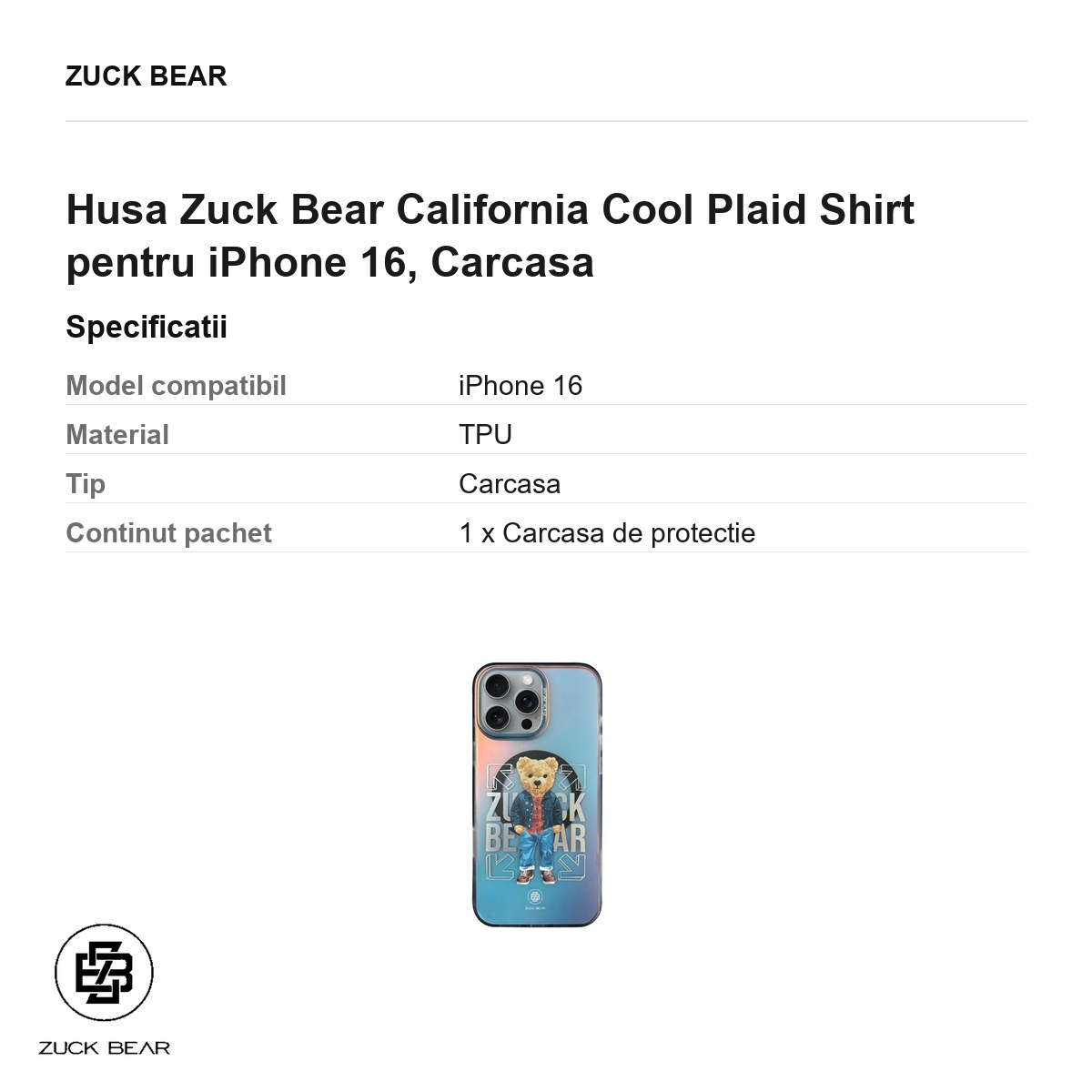 Husa Zuck Bear California Cool Plaid Shirt pentru iPhone 16, Carcasa [3]