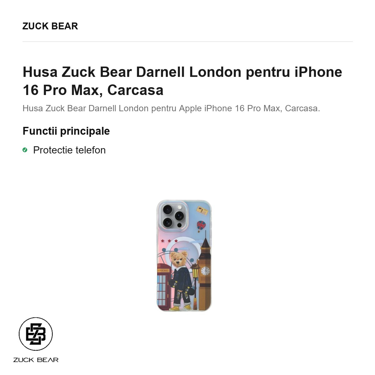Husa Zuck Bear Darnell London pentru iPhone 16 Pro Max, Carcasa [2]