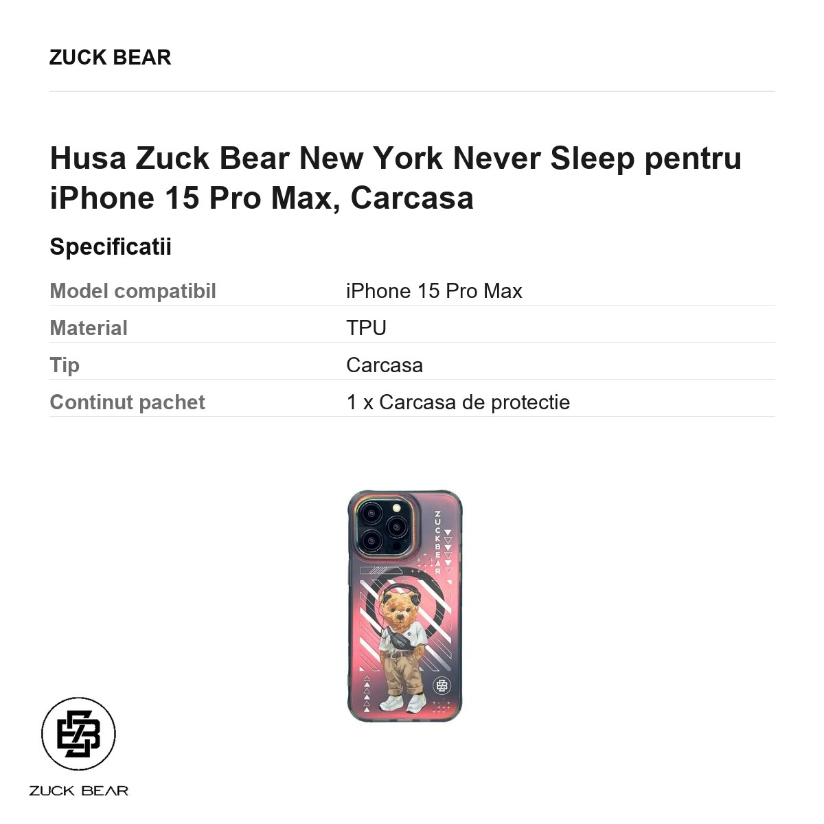 Husa Zuck Bear New York Never Sleep pentru iPhone 15 Pro Max, Carcasa [3]