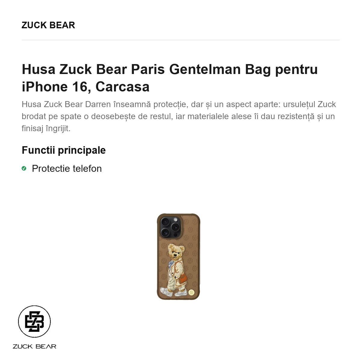 Husa Zuck Bear Paris Gentelman Bag pentru iPhone 16, Carcasa [2]