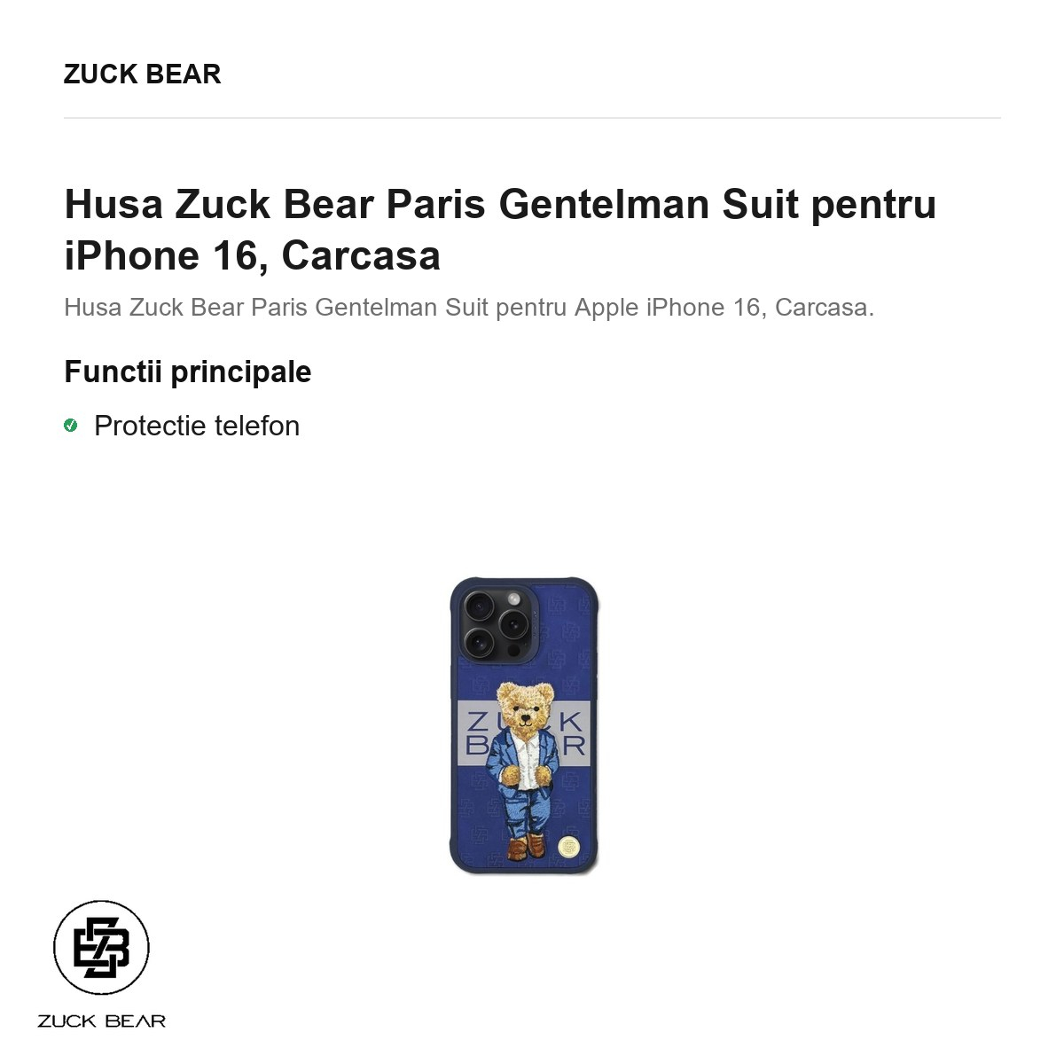 Husa Zuck Bear Paris Gentelman Suit pentru iPhone 16, Carcasa [2]
