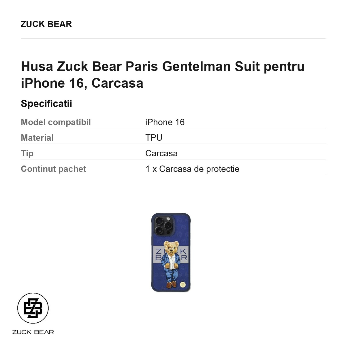 Husa Zuck Bear Paris Gentelman Suit pentru iPhone 16, Carcasa [3]