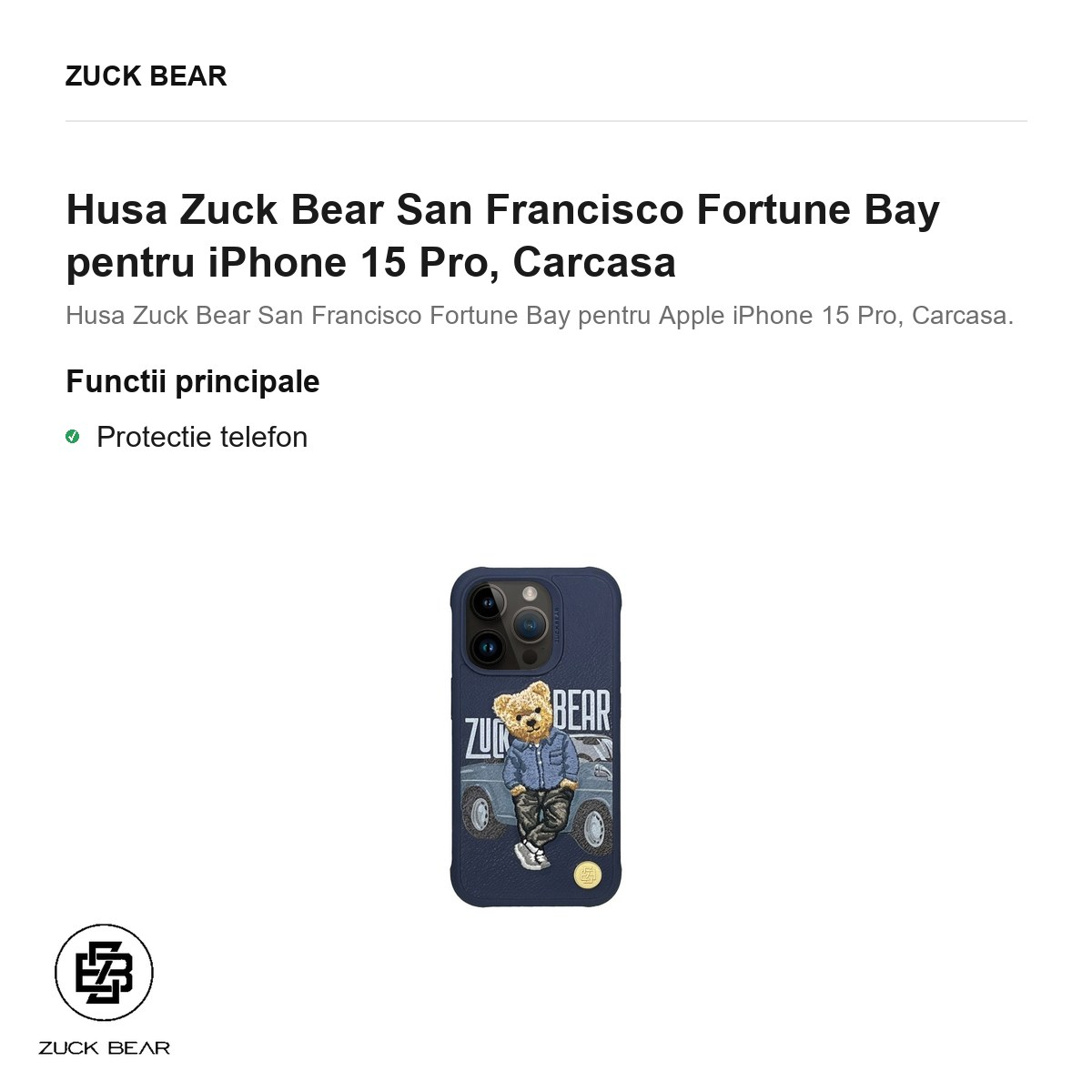 Husa Zuck Bear San Francisco Fortune Bay pentru iPhone 15 Pro, Carcasa [2]