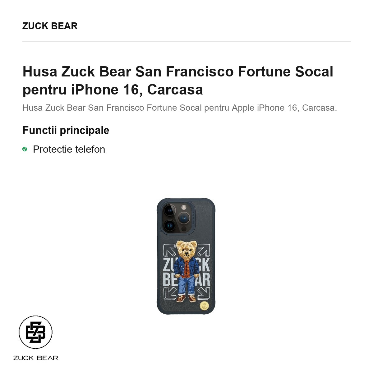 Husa Zuck Bear San Francisco Fortune Socal pentru iPhone 16, Carcasa [2]
