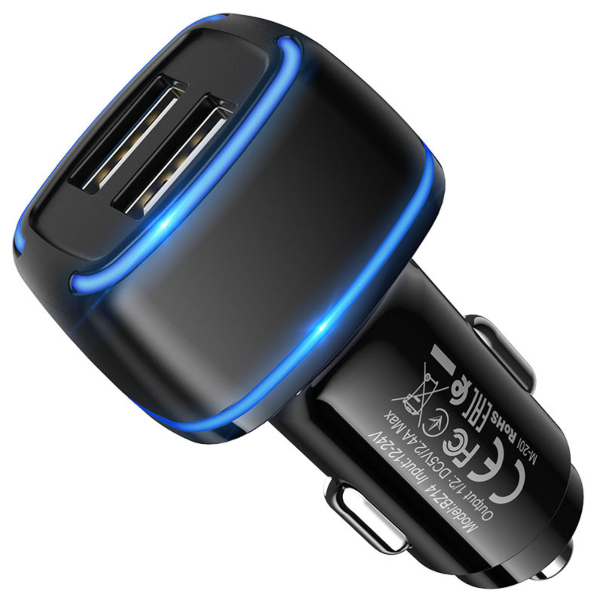Incarcator auto dual USB, Borofone BZ14, DC 12-24V, 5V 2.4 A, cu iluminare LED ambientala, negru [9]