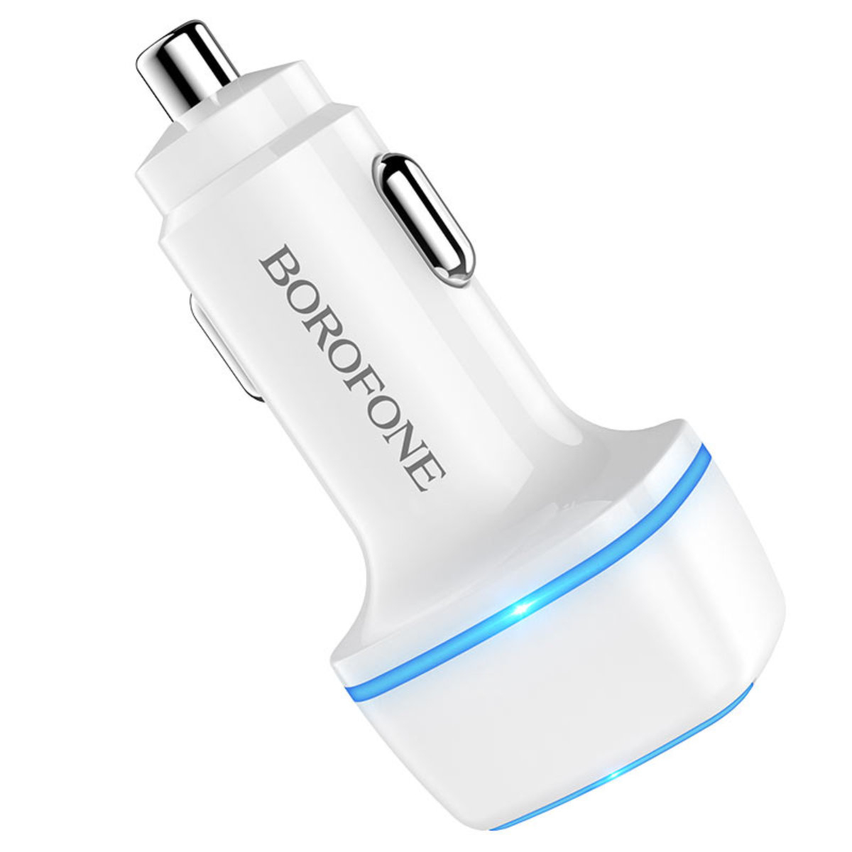 Incarcator auto dual USB, Borofone BZ14 Max Dual, DC 12-24V, 5V 2.4 A, cu iluminare LED ambientala, alb [8]