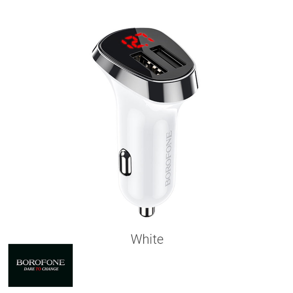 Incarcator auto dual USB, Borofone BZ15, cu afisaj LED, DC 12-24V, 5V 2.4 A, alb [11]